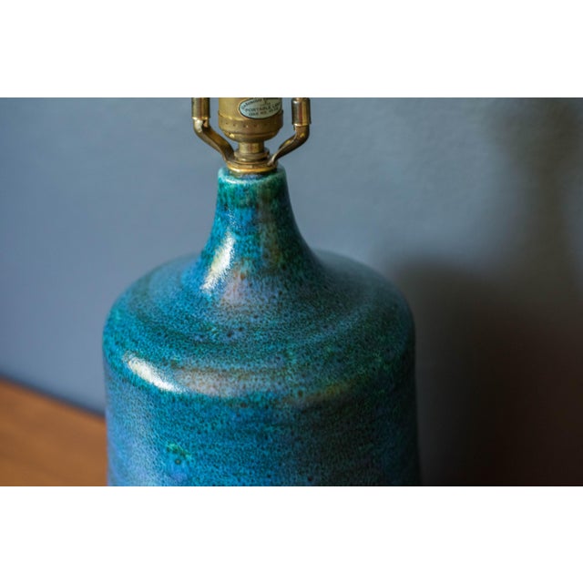 Vintage Pair of Stoneware Blue Studio Ceramic Table Lamps by Sy Allan Designs For Sale In Monterey, CA - Image 6 of 14