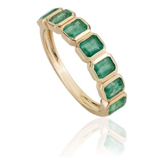 1.61ct Octagon Cut Emerald Bezel Set Stackable Band Ring Size 4 in 14k Gold For Sale