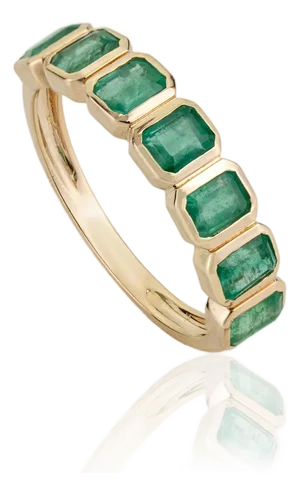 1.61ct Octagon Cut Emerald Bezel Set Stackable Band Ring Size 4 in 14k Gold