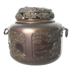 Japanese Meiji Bronze Lidded Habachi Large Volume