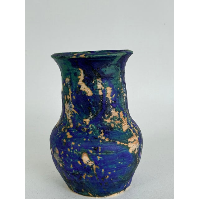 Available for sale: Vintage studio pottery vase, some texture and lava drips. Vivid colors