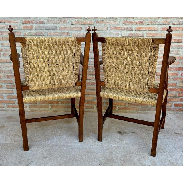Set of 20th Spanish Walnut Armchairs with Backs and Caned Seats, 1940 For Sale - Image 12 of 18