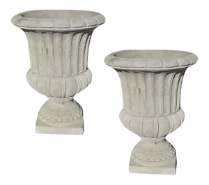 Two Large French Concrete Neoclassical Planters - a Pair