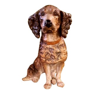 Austrian 1900's Painted Terracotta Sitting Dog For Sale