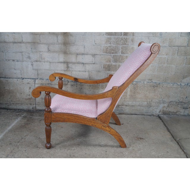 Antique Early 20th Century British Colonial Oak Plantation Lounge Arm Chair For Sale - Image 4 of 12