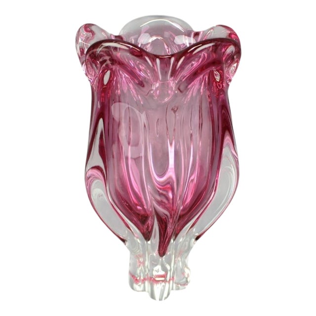 Mid-Century Pink Art Glass Vase attributed to Josef Hospodka, Czechoslovakia, 1960s For Sale