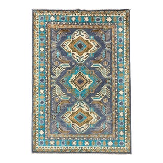 Hand-Knotted Kazak Rug 4'0" X 5'9" For Sale