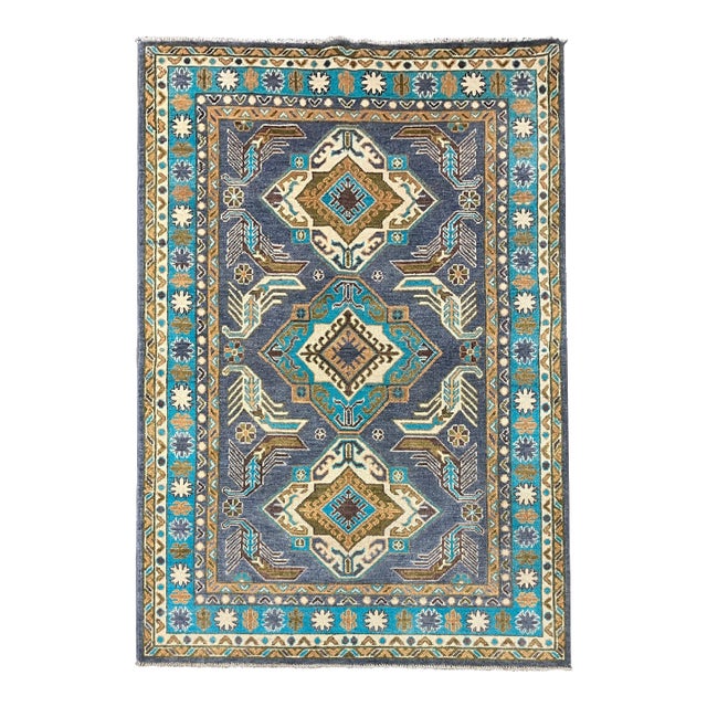 Hand-Knotted Kazak Rug 4'0" X 5'9" For Sale