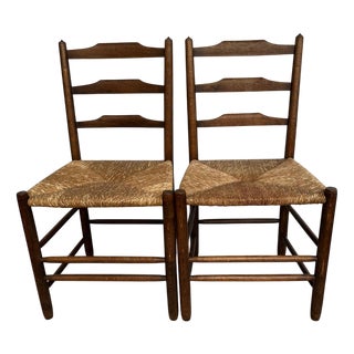 Set of Arts and Crafts Rush Seated Ladder Back Chairs For Sale