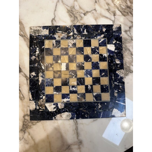 Gemstone Vintage Italian Lapiz Lazuli Chess Board 1980s For Sale - Image 7 of 7