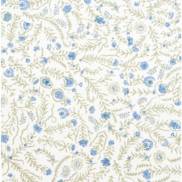 English 3/4 Yard Bennison Cinnabar Fabric Remnant in Blue / Green For Sale - Image 3 of 3