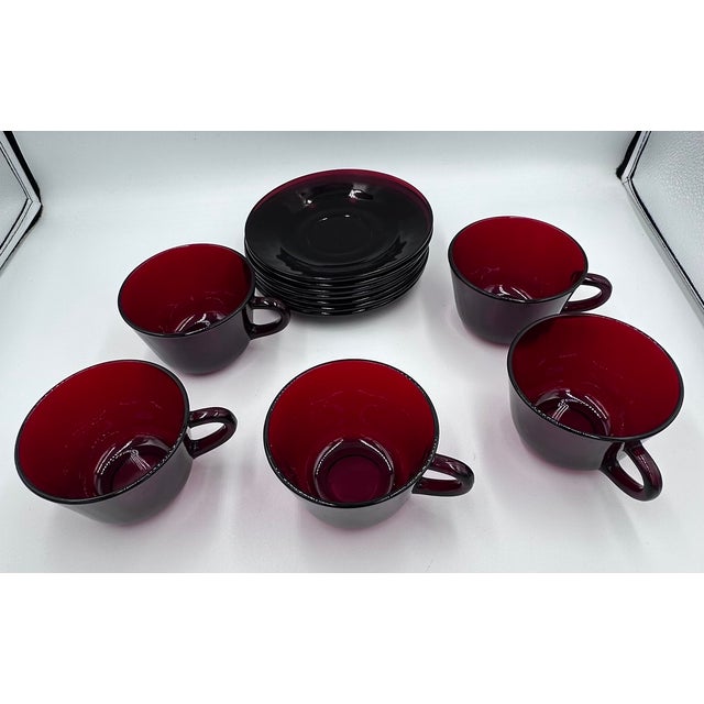 1930's Baltic Royal Ruby by Anchor Hocking Cup & Saucer 12pc Set For Sale - Image 11 of 11