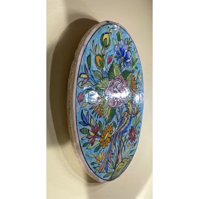 Contemporary Hand-Painted Persian Ceramic Tile - Unique Floral & Avian Motif For Sale - Image 3 of 10