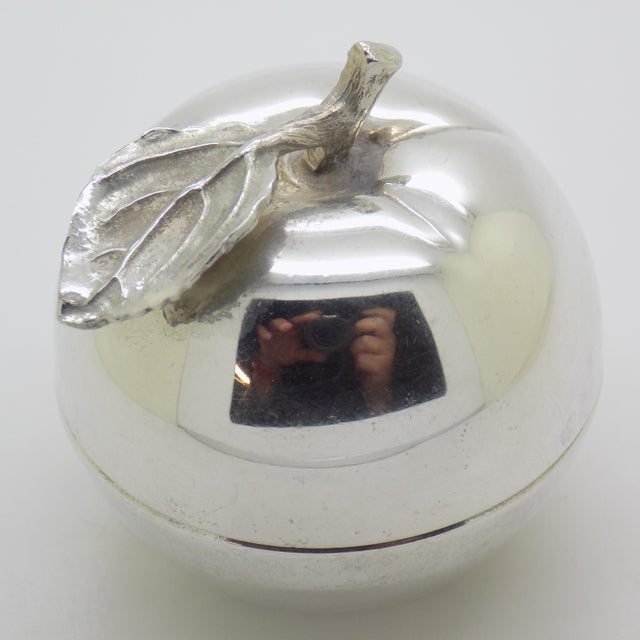 Vintage Italian Handmade Genuine Silver Apple Shaped Pill Snuff Trinket Box For Sale - Image 6 of 10