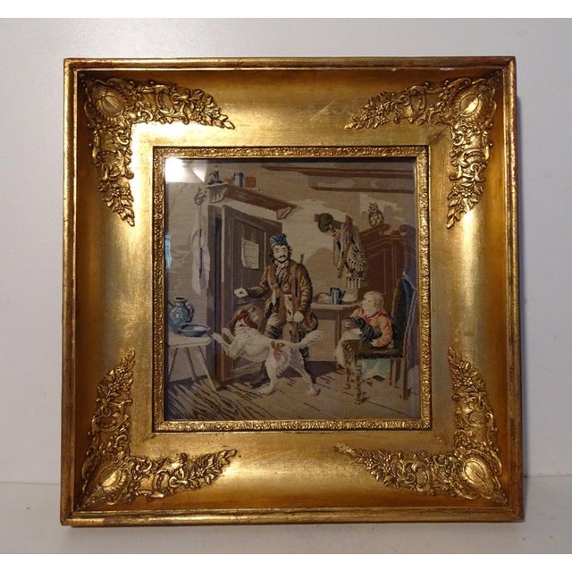 Glass Antique Framed Gobelin with Needlepoint Embroidery, 1800s For Sale - Image 7 of 15