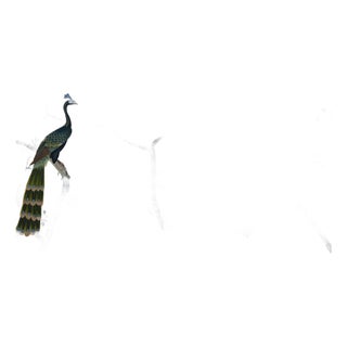 Hand-Painted Peacock & Floral Silk Wallpaper | Chinoiserie Mural | Custom Luxury Wall Mural for Living Room For Sale