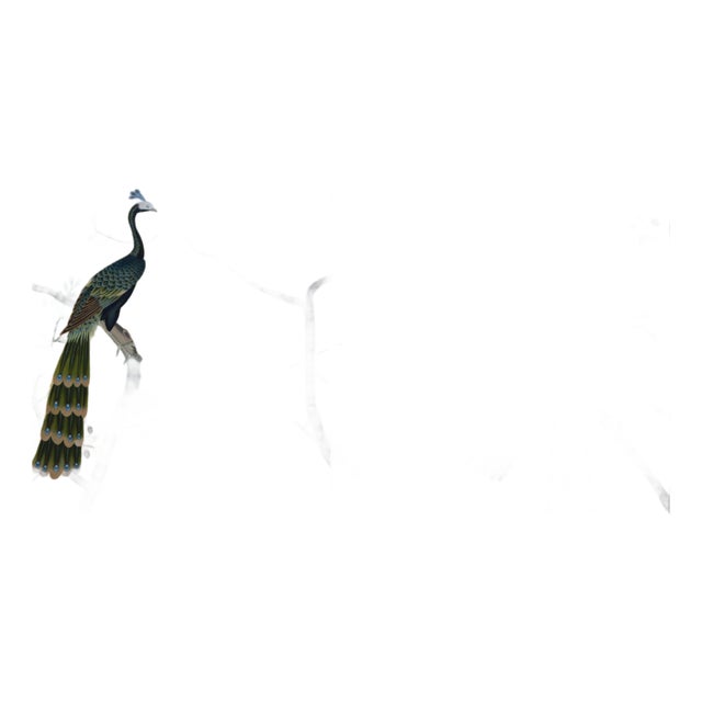 Hand-Painted Peacock & Floral Silk Wallpaper | Chinoiserie Mural | Custom Luxury Wall Mural for Living Room For Sale