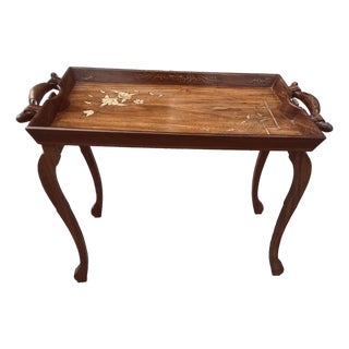 Mid 20th Century Anglo-Indian Folding Rosewood Tray/Butler's Table With Mixed Metal Inlay For Sale