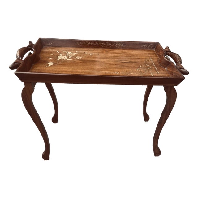Mid 20th Century Anglo-Indian Folding Rosewood Tray/Butler's Table With Mixed Metal Inlay For Sale