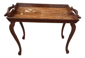 Mid 20th Century Anglo-Indian Folding Rosewood Tray/Butler's Table With Mixed Metal Inlay