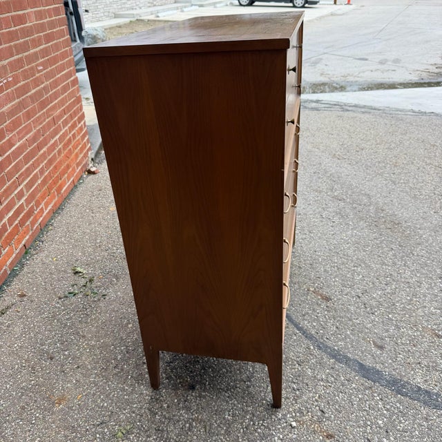 Vintage Mid Century Broyhill Forward Walnut Highboy Dresser For Sale In Cleveland - Image 6 of 11