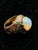 English Bochic “Orient” Natural Fire Opal & Hand Enamel Ring Set In 18K Gold & Silver For Sale - Image 3 of 11
