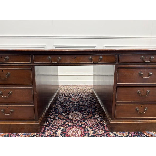 Brown Large Antique English Partner Desk For Sale - Image 8 of 18