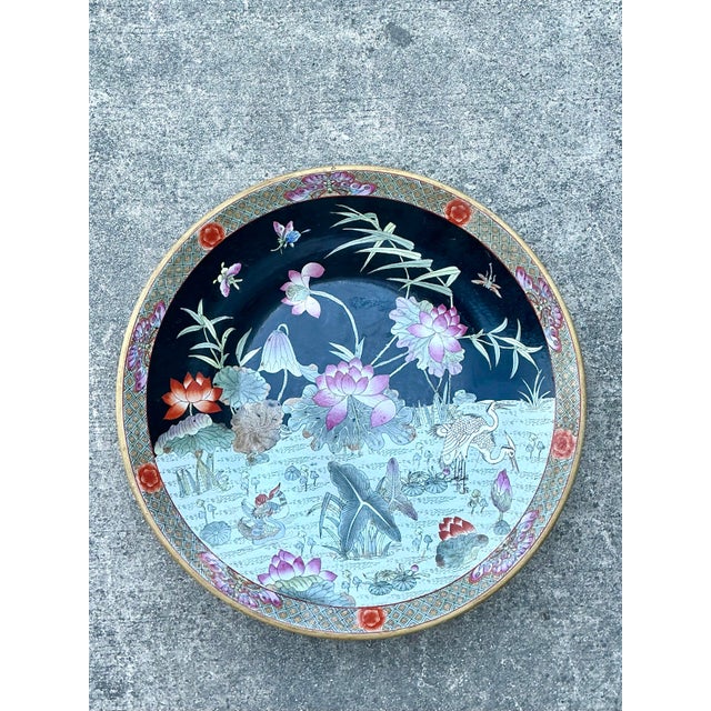 Black Vintage Monumental Asian Floral Bowl For Sale - Image 8 of 12