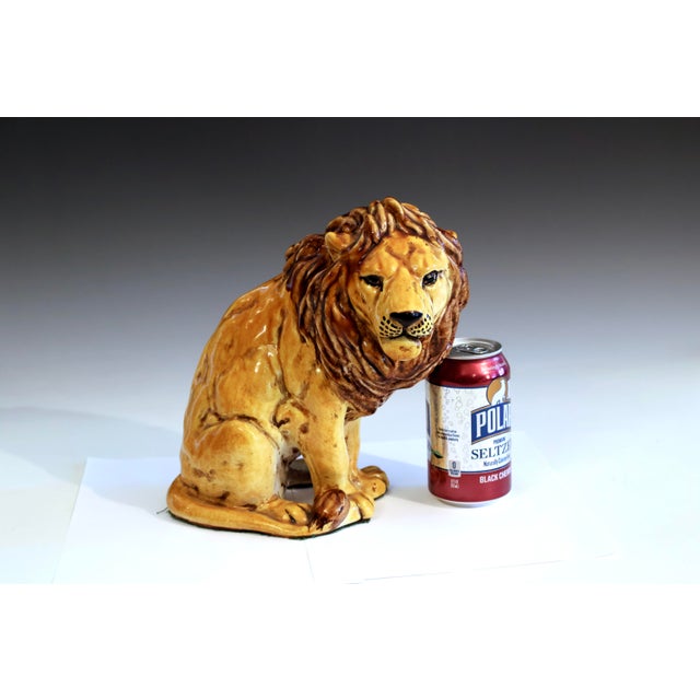 Italian Pottery Sitting Lion Bellini Vintage Orange Animal Figure Label 10" For Sale - Image 10 of 11