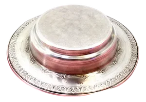 Silver Butter Dish with Casing Engravings, Blue Glass Core and Knife, Set of 2
