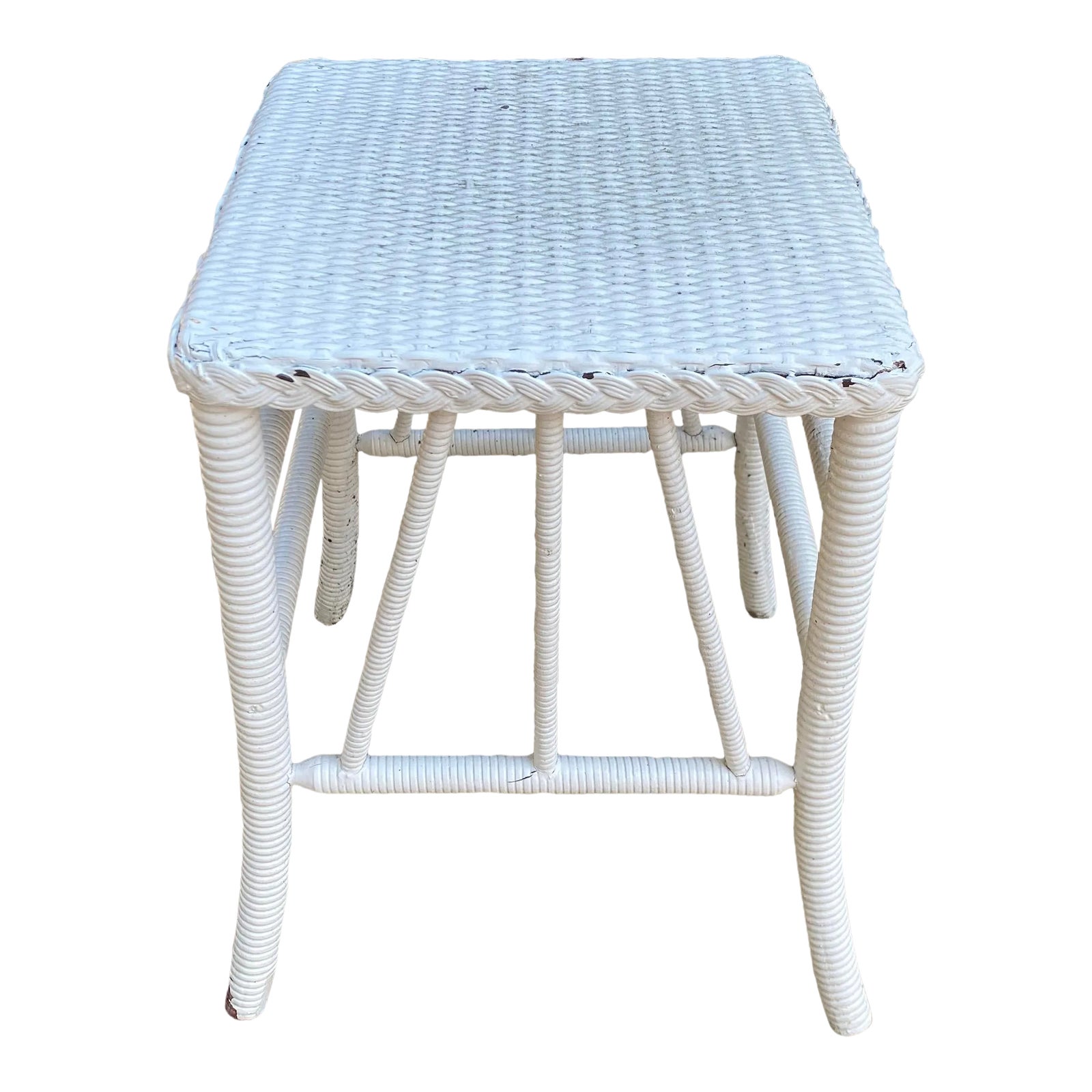 Petite Vintage White Wicker Side Table Chairish