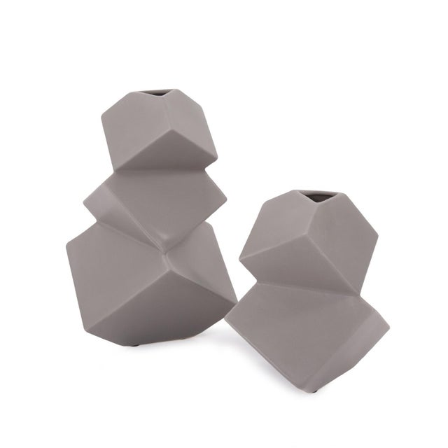 Modern Taupe Ceramic Cubic Vase Small For Sale - Image 3 of 8