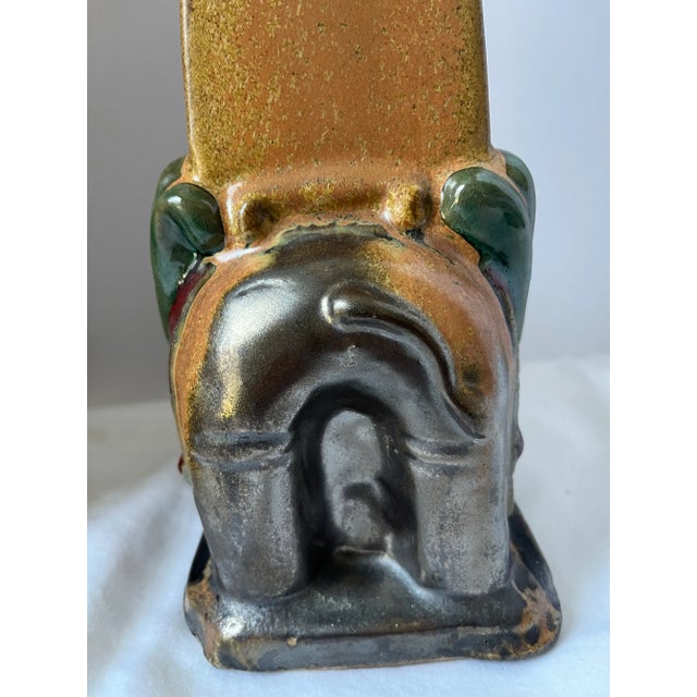 Pair 1930s Art Deco Egyptian Revival Elephant Obelisk Sculptures / Architectural Ceramic Bookends – 20” For Sale In Indianapolis - Image 6 of 9