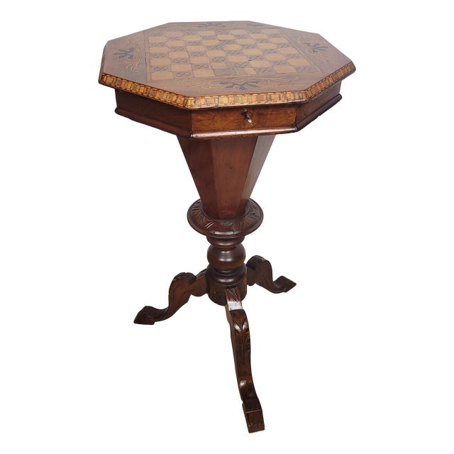 Victorian Games Table Octagonal Sewing Box with Lock and Key, 1890 For Sale