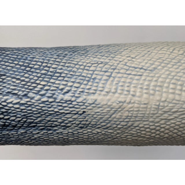 Modern Blue and White Gradient Snake Skin Embossed Handmade Ceramic Vase For Sale - Image 9 of 11