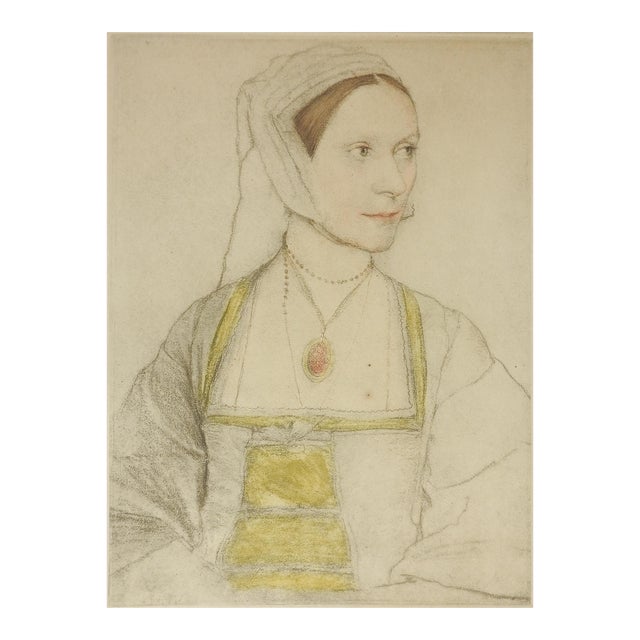 Vintage Female Portrait Drawing Copy of Holbein For Sale