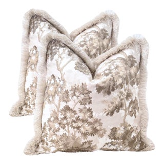 Pair La Canopee Pillow With Brush Fringe - Silver Birch For Sale