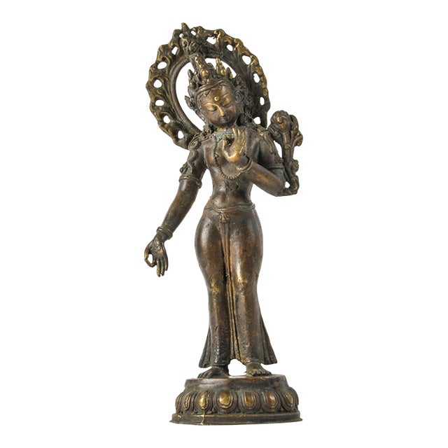 Antique Bronze Goddess Bodhisattva Tara 9.75" Tall For Sale