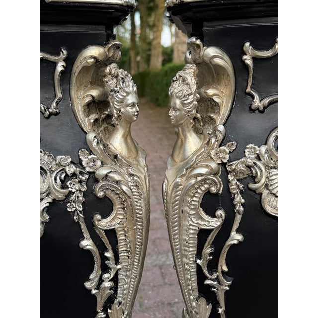1980 Italian Baroque Black Silver Pedestals 2 PCS For Sale - Image 6 of 18