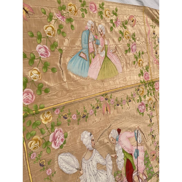 1950s French Silk Bed Topper Hand Painted For Sale - Image 12 of 12