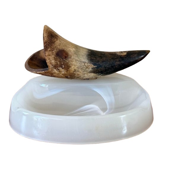 Natural Bull Horn Cigerette Ashtray For Sale