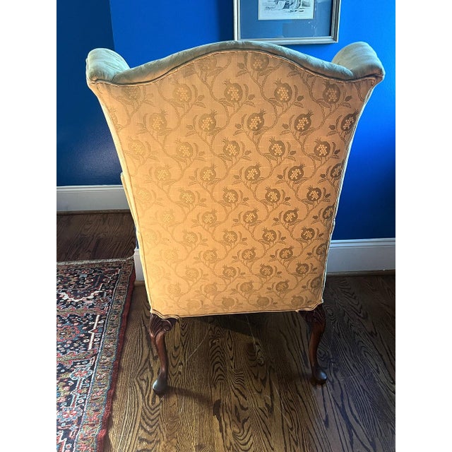 Queen Anne Vintage or Antique Silk Damask Wing Chair For Sale - Image 3 of 5