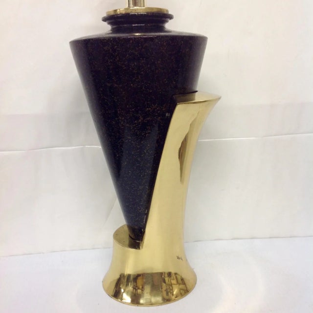 Mid-Century Modern C. Faulkenstein Modernist Black & Gold Lamp For Sale - Image 3 of 6