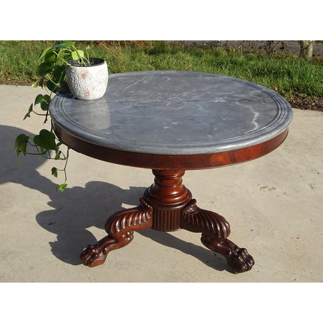 Gray Restoration Pedestal Table with Rotating Marble Top For Sale - Image 8 of 18