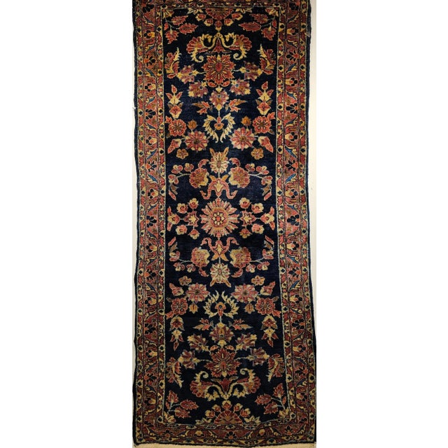 Early 20th Century Early 1900s Persian Lilian Runner, Handwoven Allover Floral Design, Navy & Red, 3’ X 7’ For Sale - Image 5 of 12