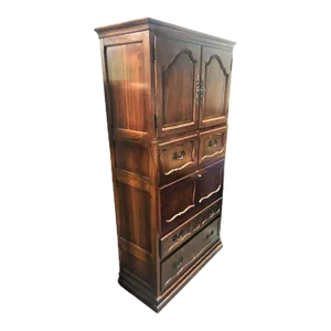Baker Furniture Cherry Wood Armoire With Tooled Leather Drop Down Desk - Late 20th Century