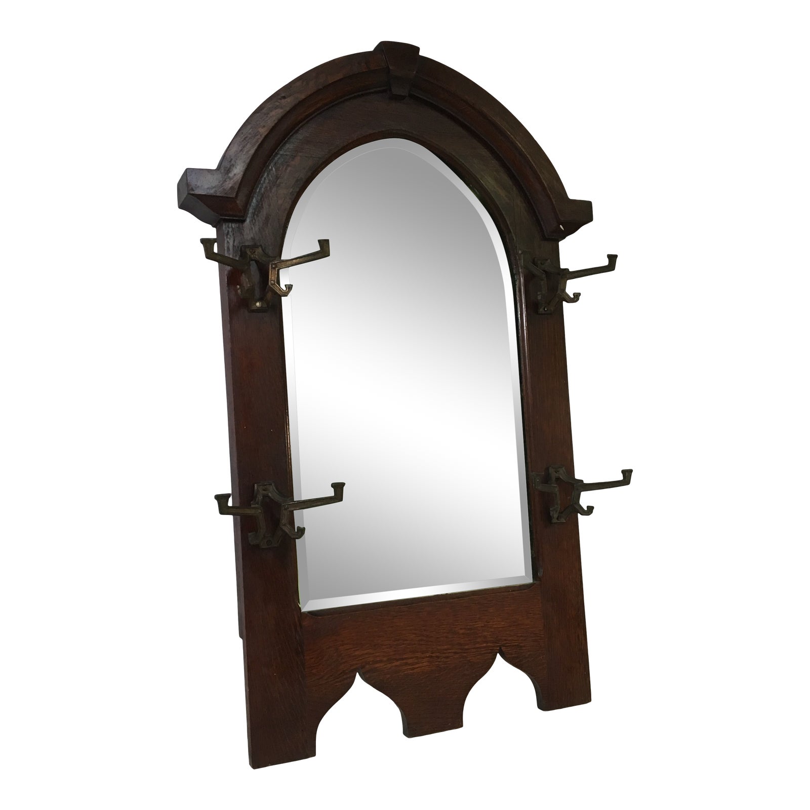 Antique Wooden Hall Tree Mirror With Hooks (Ca. 1923) Chairish