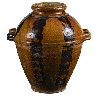 Glazed Terracotta Jar with Double Handles, 1900s For Sale