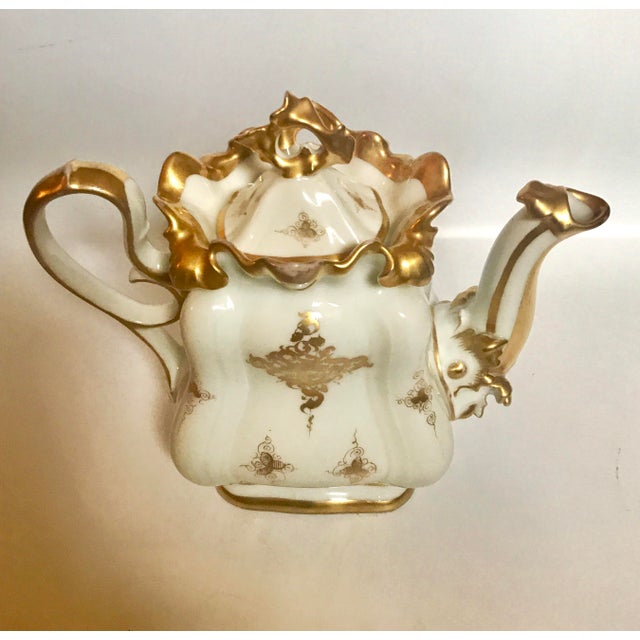 Rococo Mid 19th Century Antique Meissen Style Rococo Gold Encrusted Coffee Pot by Tpm Carl Tielsch For Sale - Image 3 of 13