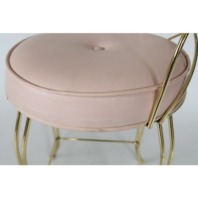 Vintage Pale Pink & Brass Vanity Seat / Stool / Chair For Sale - Image 12 of 16